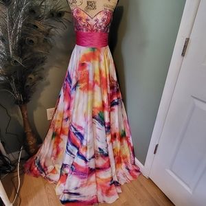 Faviana couture Strapless Charmeuse Ball gown with Beaded Bodice Style 6952E